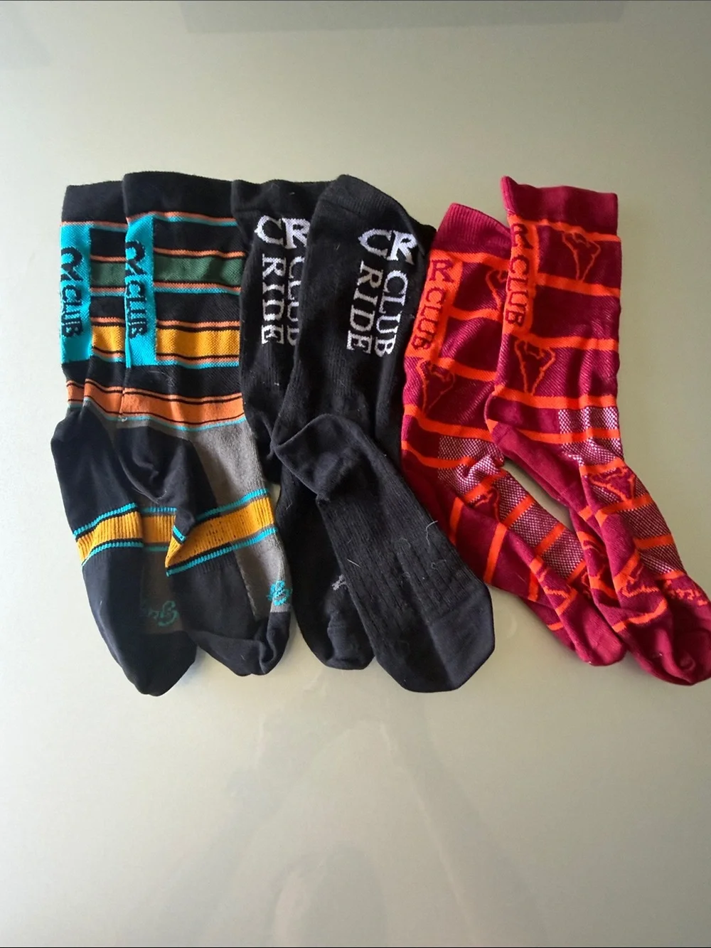 Sock Guy socks, 3 pairs, branded for Club Ride